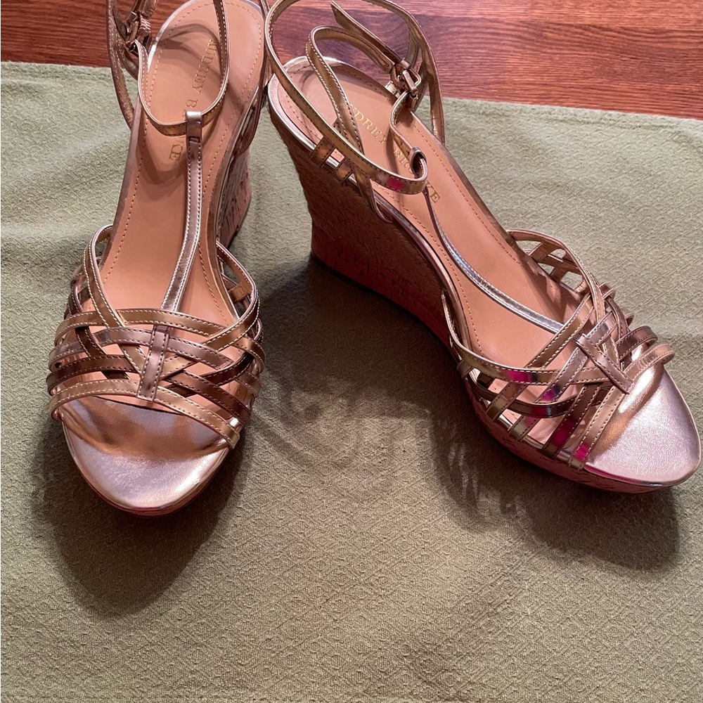 Audrey Brooke Metallic Wedge Sandals